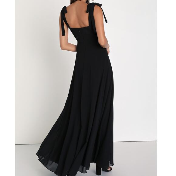Lulus NWT Love Me Forever Black Tie-Strap Square Neck Maxi Dress Medium - Picture 6 of 10